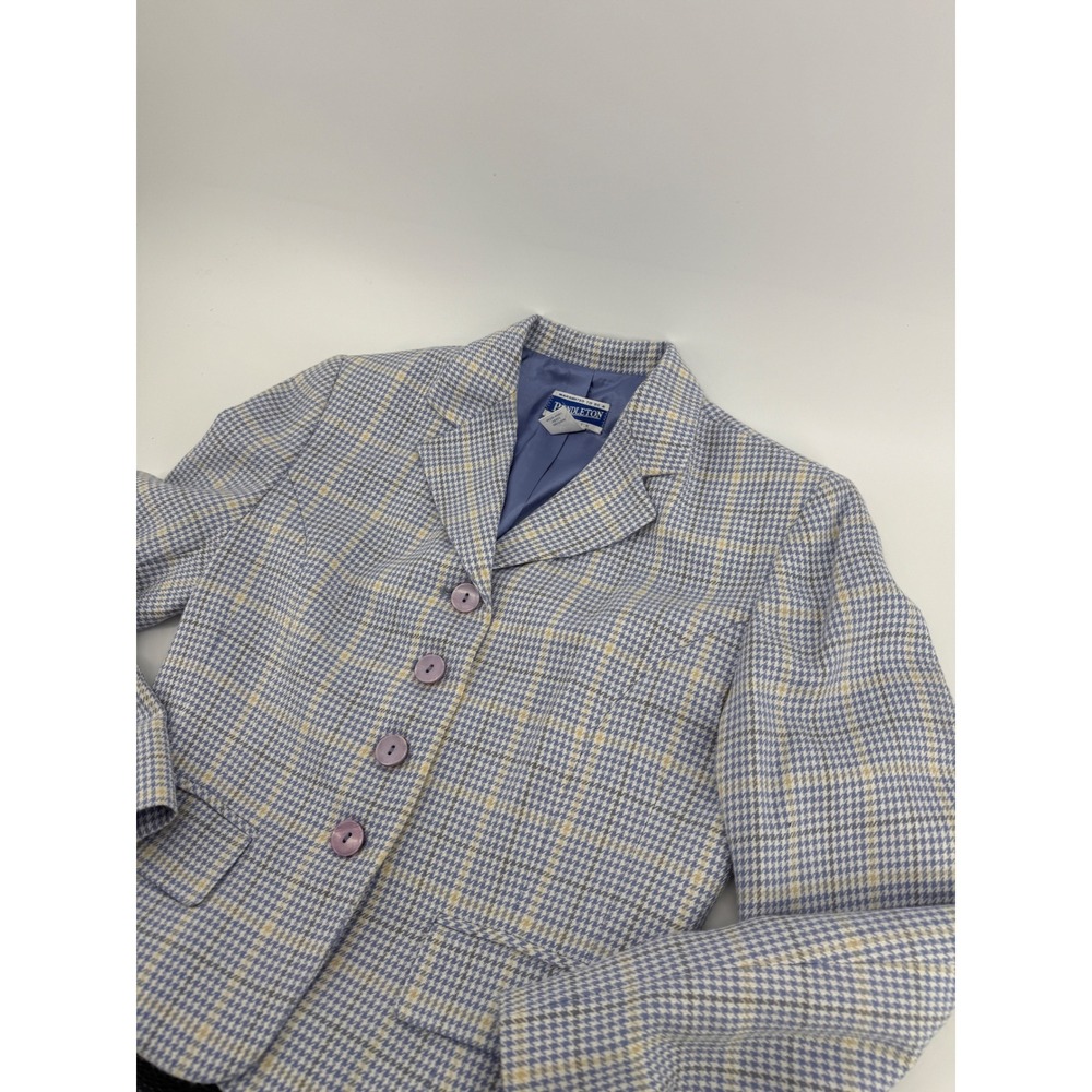 Vintage Pendleton Petite Blazer‎ 4 Blue Houndstooth Wool Blend USA Plaid Jacket